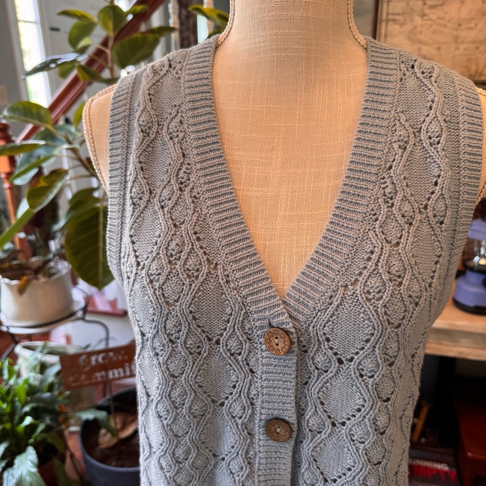 Cleo + Wolf Light Blue Cable Knit Buttoned Sweater Vest NWOT - Picture 4 of 10